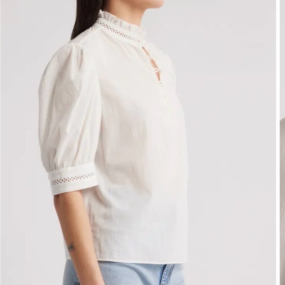 Frame The Ruffe Collar White Top Blouse size M - Picture 2 of 14